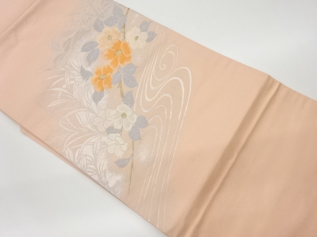 リサイクル　流水に椿模様織出し名古屋帯